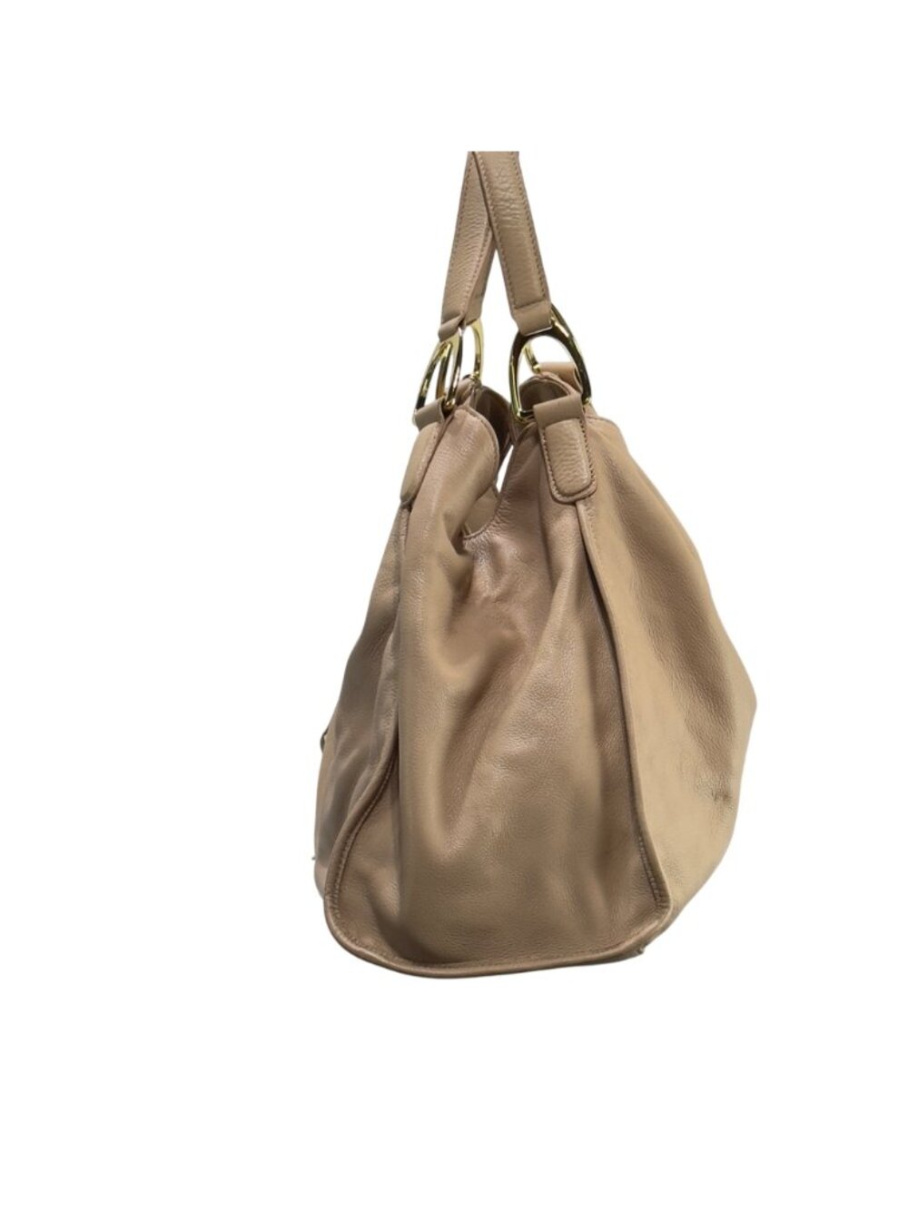 GILI Large Beige Leather Tote Bag With Gold Hardware & Fringe Tassel Accent - Picture 7 of 14